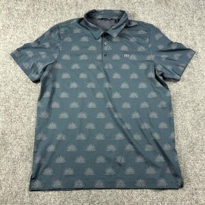 TravisMathew Polo Shirt Mens XL Blue Palm Print Golf Performance Stretch Top